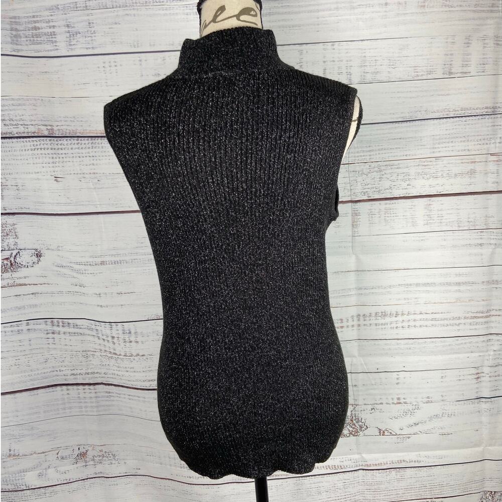 Dana Buchman Sleeveless Sweater Womens M Shimmery Black Mock Neck Ribbed Stretch - Picture 4 of 11